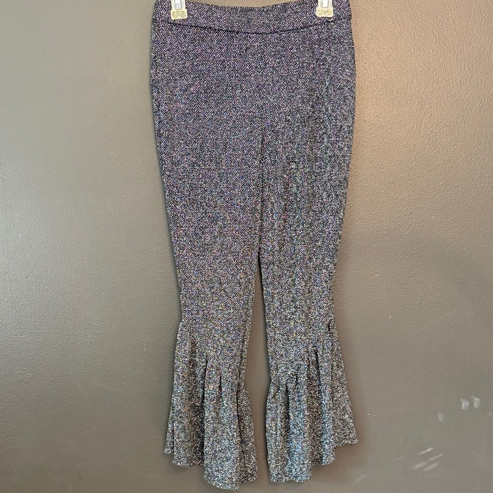 INC Silver and Black Shimmer Cropped Ruffled Pants